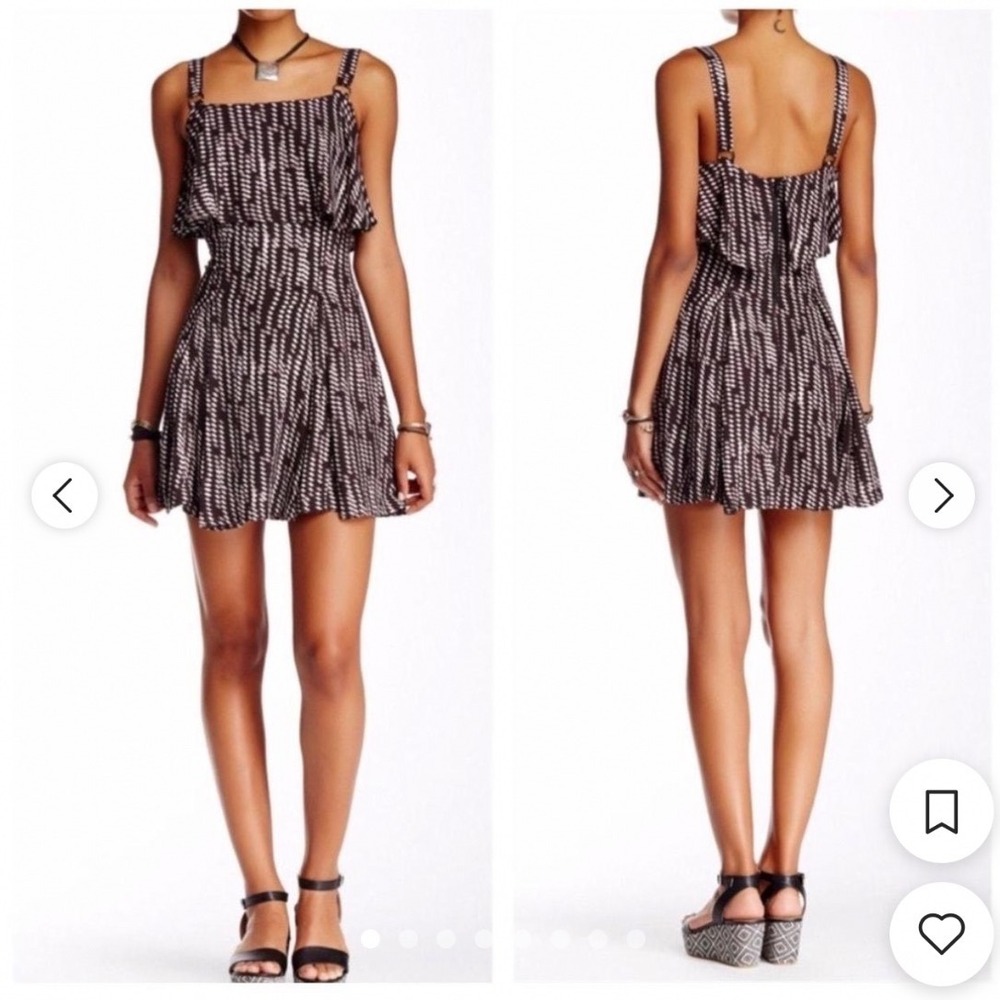 Free People Black White Ikat Ruffle Mini Dress Size 4